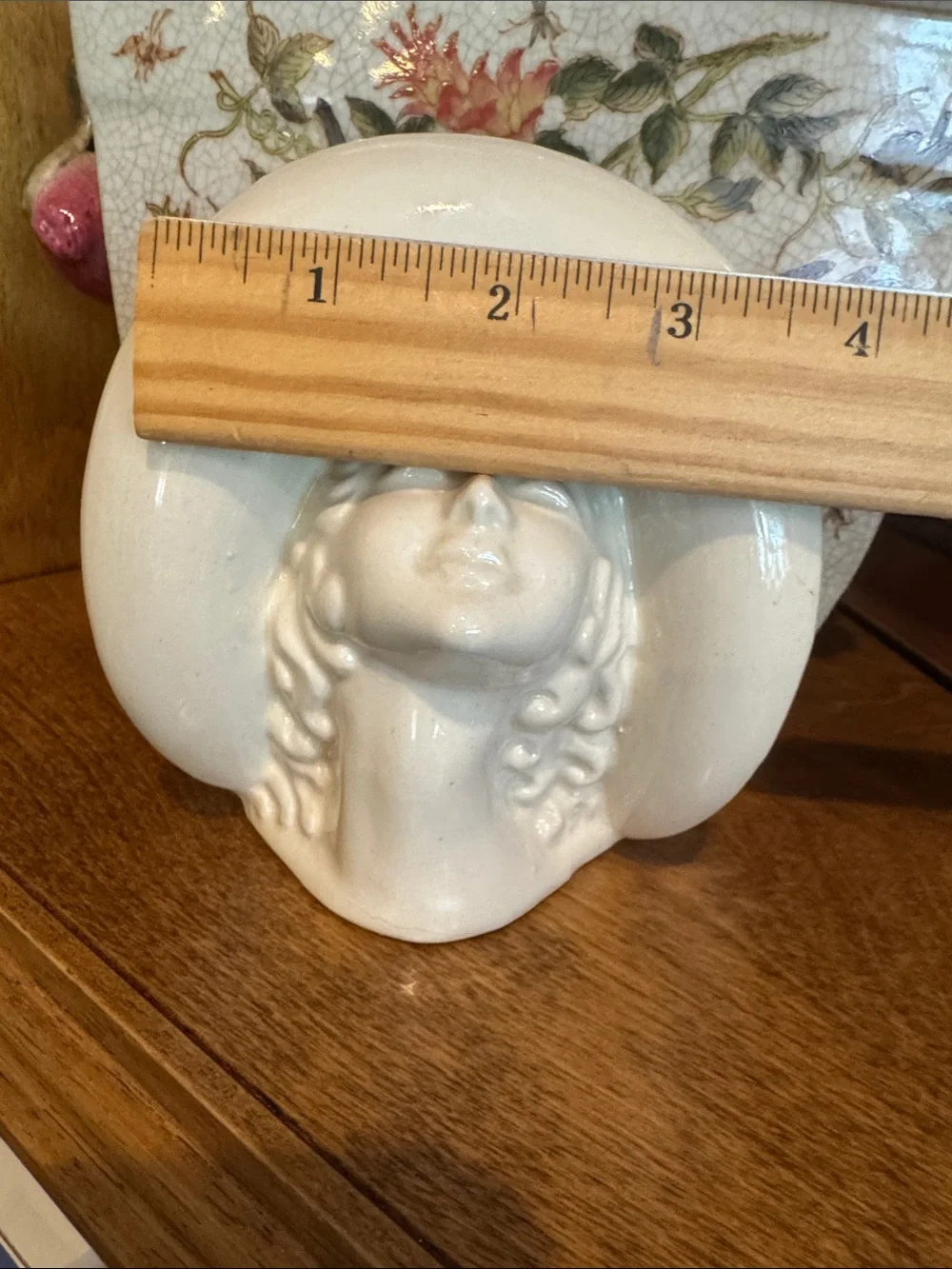 LADY HEAD VASE WALL POCKET White Ceramic High Gloss Sculpture - Vintage